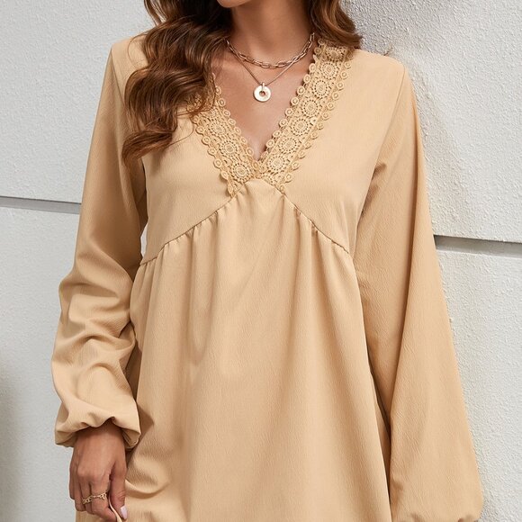 Honey V-Neck Lace Detail Mini Dress - Picture 1 of 8